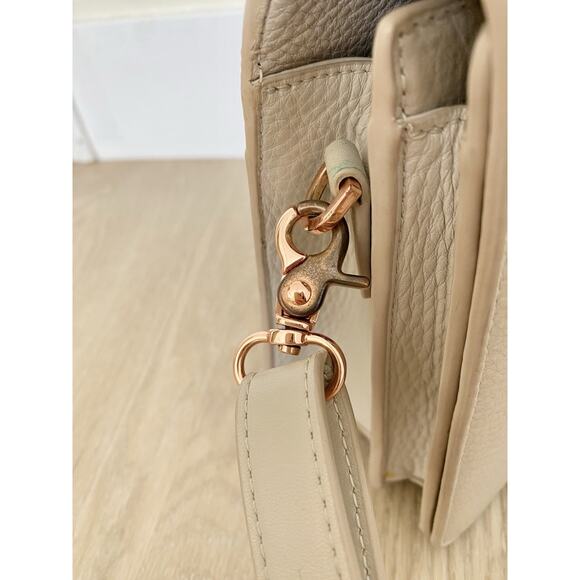 Dagne Dover Andra Pebbled Leather Neutral Crossbody Bone Shoulder Bag Medium - Picture 13 of 15